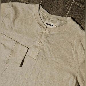 Taylor Stitch Organic Cotton Long Sleeve Beige Henley Shirt Mens 38 Casual